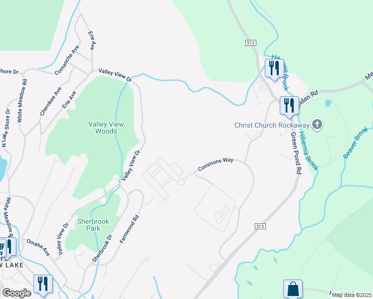 map of restaurants, bars, coffee shops, grocery stores, and more near 600 Commons Way in Rockaway