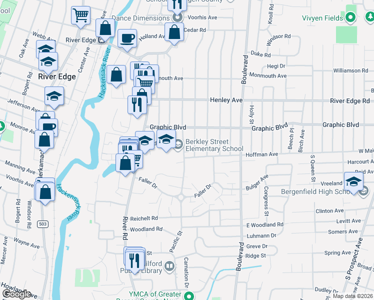 map of restaurants, bars, coffee shops, grocery stores, and more near 819 Berkley Street in New Milford