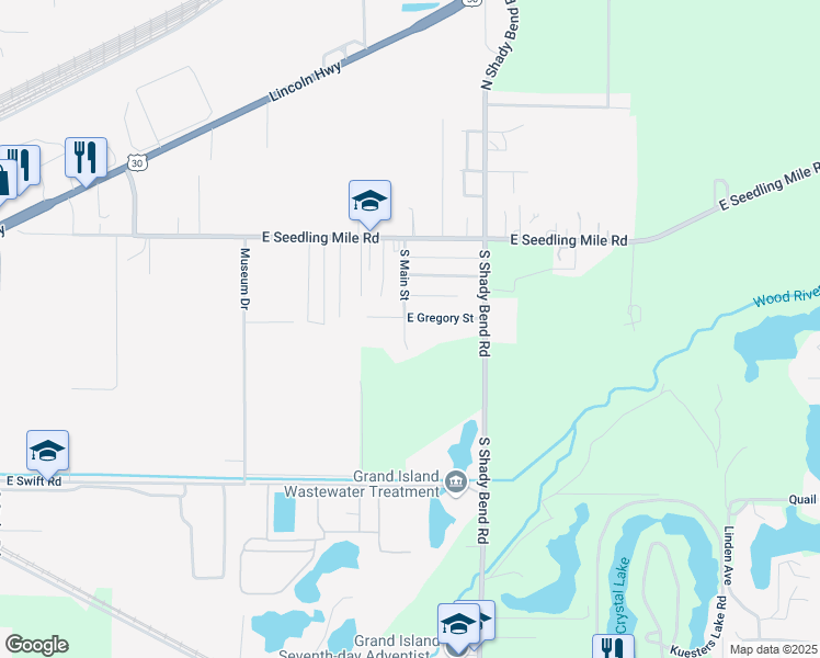 map of restaurants, bars, coffee shops, grocery stores, and more near 314 South Main Street in Grand Island