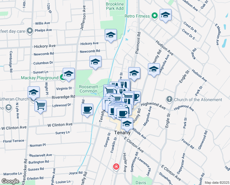 map of restaurants, bars, coffee shops, grocery stores, and more near 38 West Railroad Avenue in Tenafly