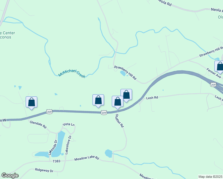 map of restaurants, bars, coffee shops, grocery stores, and more near 305 Strawberry Hill Road in Saylorsburg