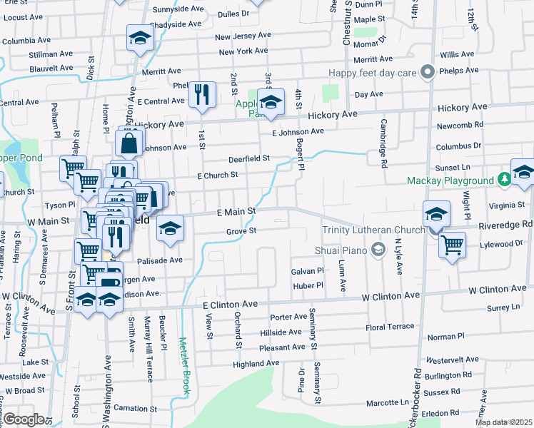 map of restaurants, bars, coffee shops, grocery stores, and more near 240 East Main Street in Bergenfield