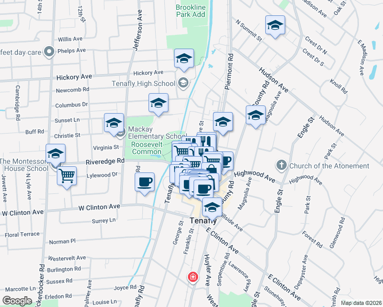 map of restaurants, bars, coffee shops, grocery stores, and more near 31 Grove Street in Tenafly