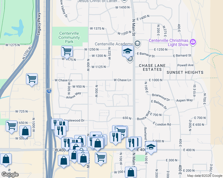 map of restaurants, bars, coffee shops, grocery stores, and more near 212 West 925 Circle North in Centerville