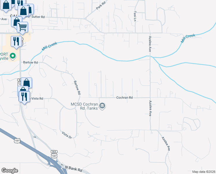 map of restaurants, bars, coffee shops, grocery stores, and more near 1242 Landis Court in McKinleyville