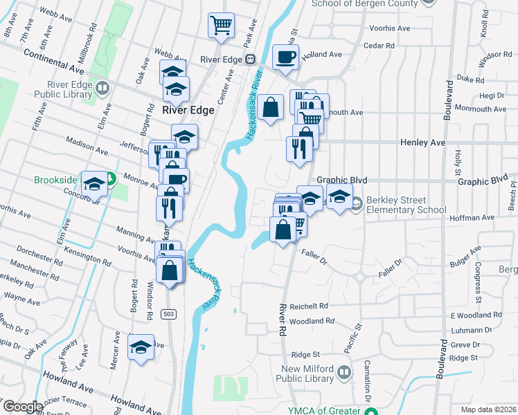 map of restaurants, bars, coffee shops, grocery stores, and more near 799 Columbia Street in New Milford