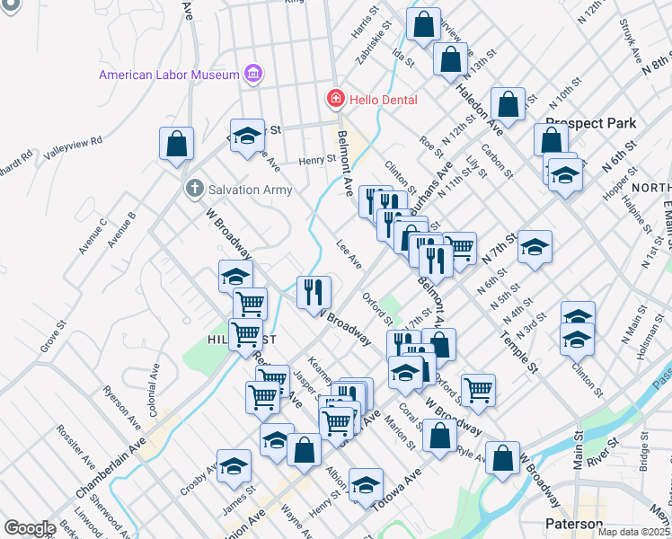 map of restaurants, bars, coffee shops, grocery stores, and more near 45 Aberdeen Court in Haledon