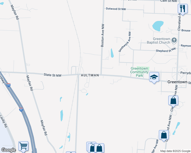 map of restaurants, bars, coffee shops, grocery stores, and more near 3872 State Street Northwest in North Canton