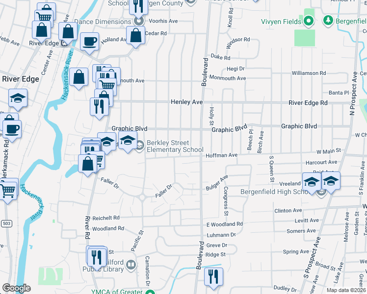 map of restaurants, bars, coffee shops, grocery stores, and more near 775 Plympton Street in New Milford