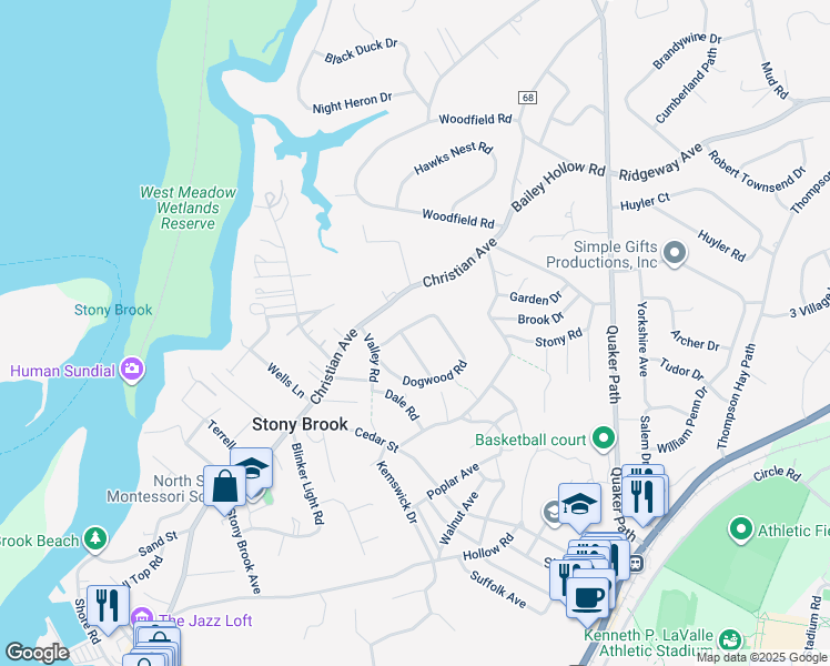 map of restaurants, bars, coffee shops, grocery stores, and more near 164 Christian Avenue in Stony Brook