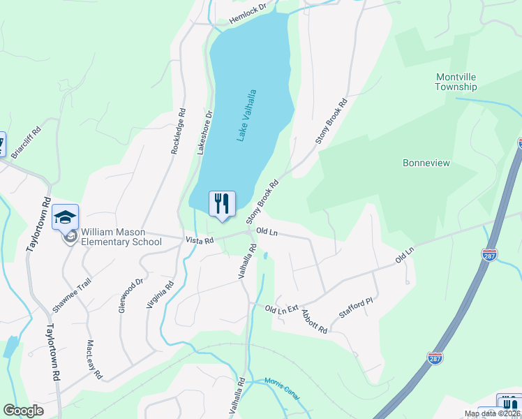 map of restaurants, bars, coffee shops, grocery stores, and more near 8 Stony Brook Road in Montville