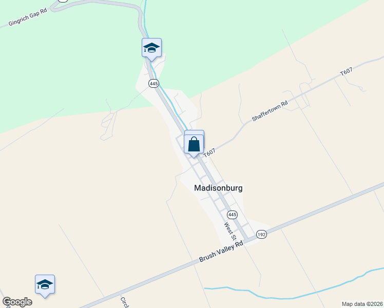 map of restaurants, bars, coffee shops, grocery stores, and more near 9th St in Madisonburg