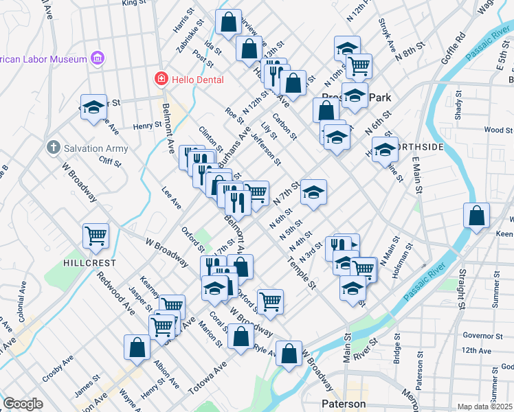 map of restaurants, bars, coffee shops, grocery stores, and more near in Paterson