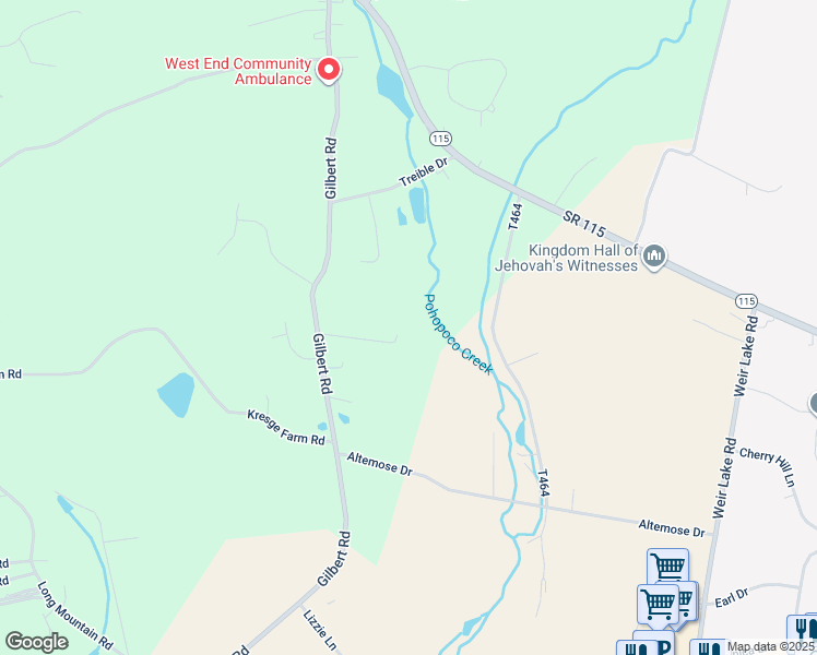 map of restaurants, bars, coffee shops, grocery stores, and more near 852 Gilbert Road in Effort