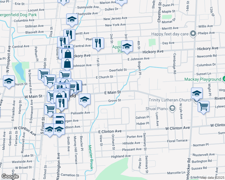 map of restaurants, bars, coffee shops, grocery stores, and more near 27 Jagoe Street in Bergenfield
