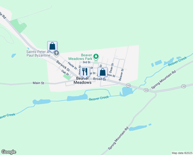 map of restaurants, bars, coffee shops, grocery stores, and more near 45 Church Street in Beaver Meadows