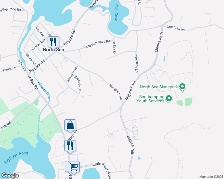 map of restaurants, bars, coffee shops, grocery stores, and more near 97 Straight Path in Southampton