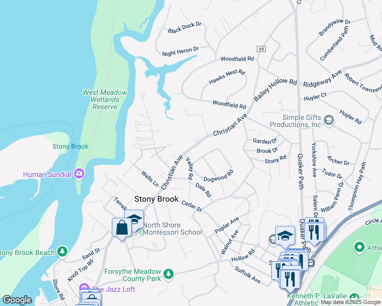 map of restaurants, bars, coffee shops, grocery stores, and more near 171 Christian Avenue in Stony Brook
