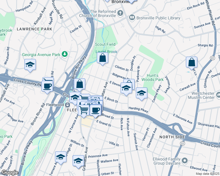 map of restaurants, bars, coffee shops, grocery stores, and more near 688 Gramatan Avenue in Mount Vernon