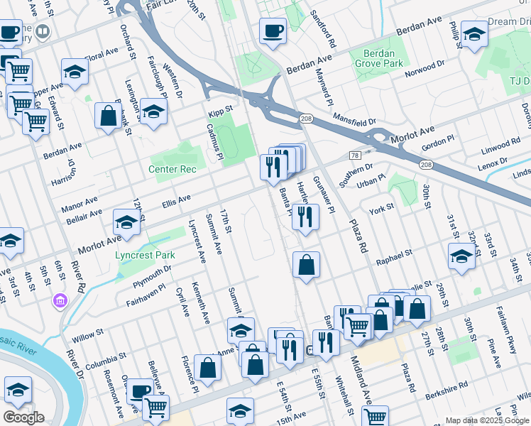 map of restaurants, bars, coffee shops, grocery stores, and more near 5-31 Boyd Avenue in Fair Lawn