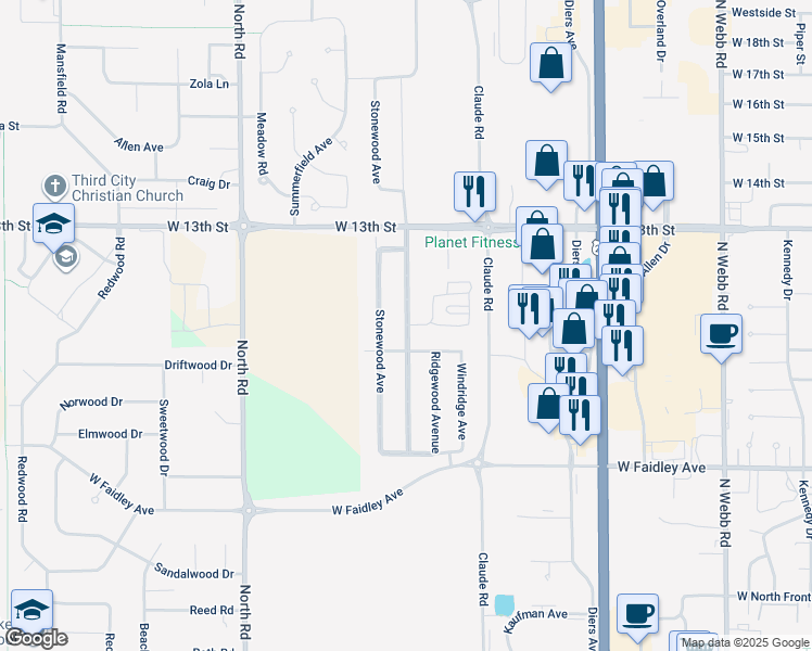 map of restaurants, bars, coffee shops, grocery stores, and more near 1039 Sagewood Avenue in Grand Island