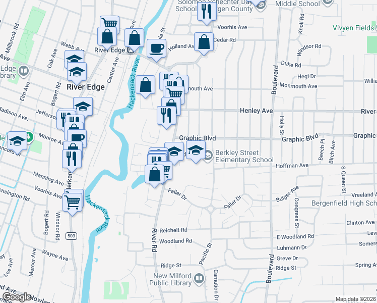 map of restaurants, bars, coffee shops, grocery stores, and more near 780 Locust Street in New Milford