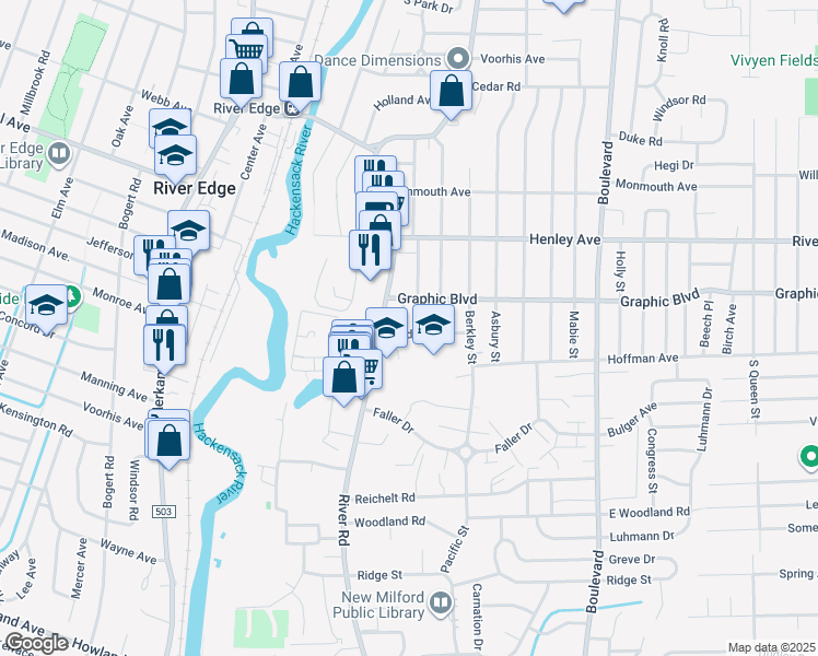 map of restaurants, bars, coffee shops, grocery stores, and more near 780 Locust Street in New Milford