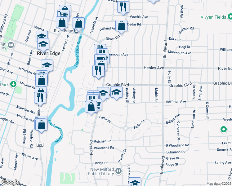 map of restaurants, bars, coffee shops, grocery stores, and more near 776 Walnut Street in New Milford