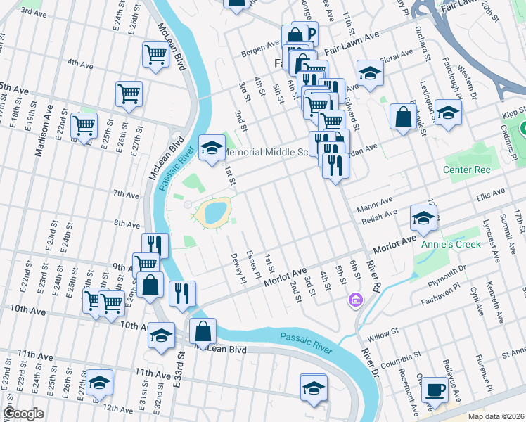 map of restaurants, bars, coffee shops, grocery stores, and more near 10-27 2nd Street in Fair Lawn