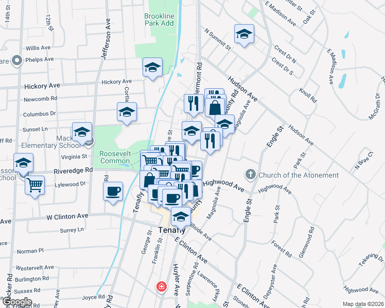map of restaurants, bars, coffee shops, grocery stores, and more near 46 Piermont Road in Tenafly