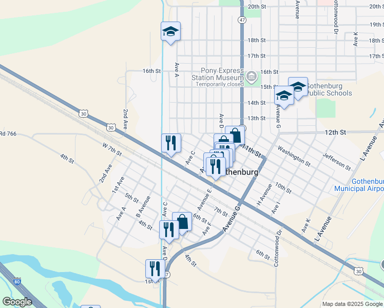map of restaurants, bars, coffee shops, grocery stores, and more near 901 Avenue C in Gothenburg