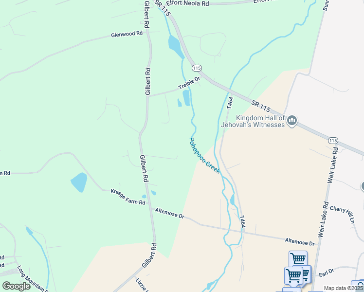map of restaurants, bars, coffee shops, grocery stores, and more near 852 Gilbert Road in Effort