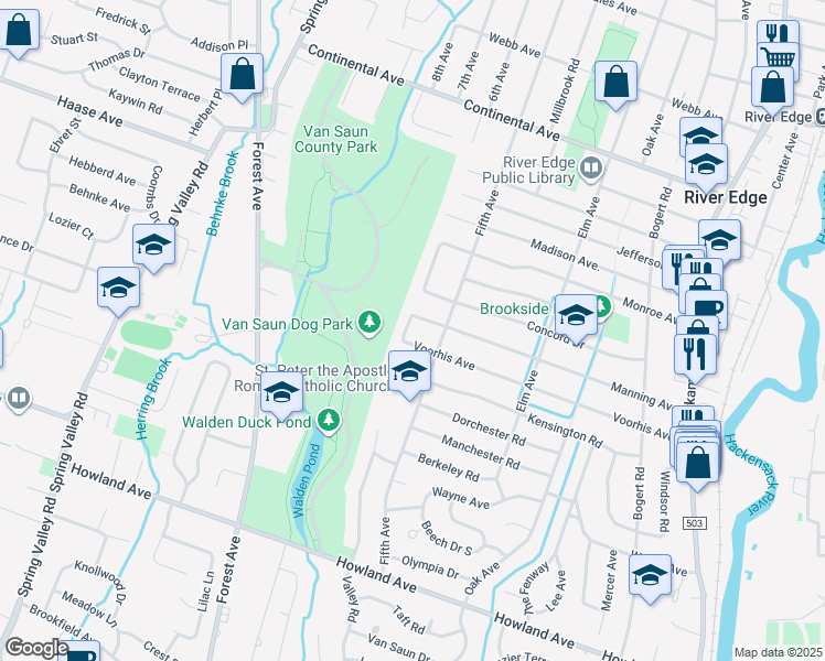 map of restaurants, bars, coffee shops, grocery stores, and more near 503 Manning Court in River Edge