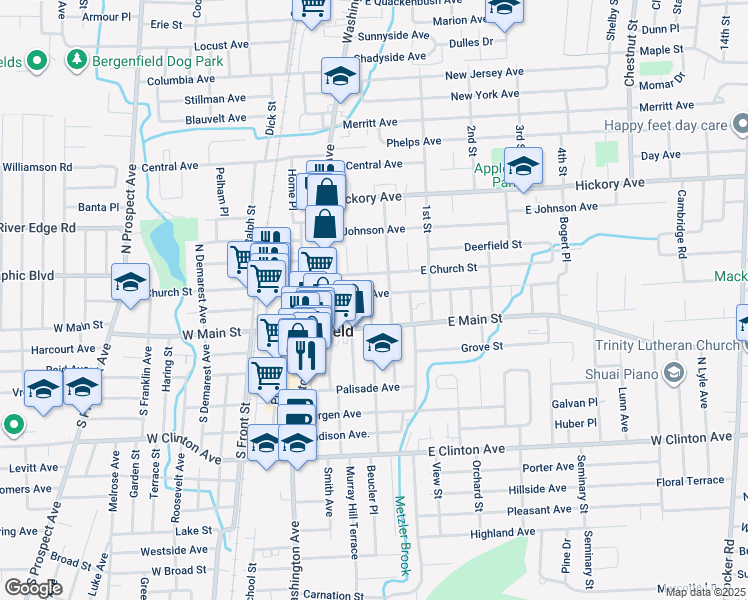map of restaurants, bars, coffee shops, grocery stores, and more near 60 Bradley Avenue in Bergenfield