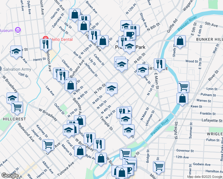 map of restaurants, bars, coffee shops, grocery stores, and more near 180 Jefferson Street in Paterson