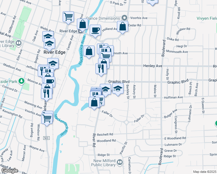 map of restaurants, bars, coffee shops, grocery stores, and more near 780 Locust Street in New Milford