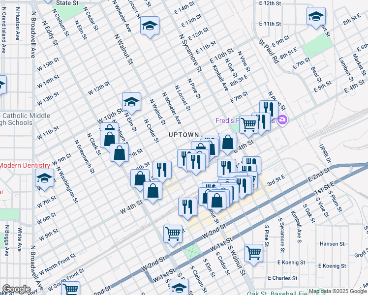 map of restaurants, bars, coffee shops, grocery stores, and more near 315 West 6th Street in Grand Island