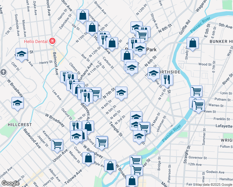 map of restaurants, bars, coffee shops, grocery stores, and more near 180 Jefferson Street in Paterson