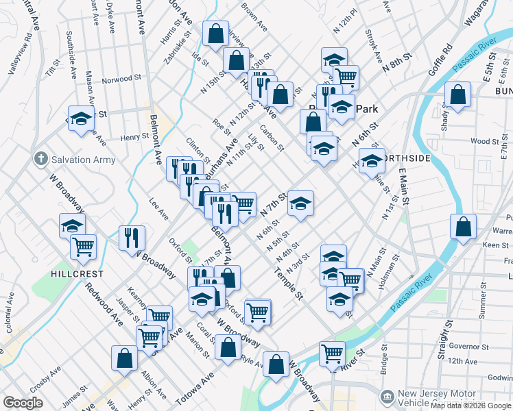 map of restaurants, bars, coffee shops, grocery stores, and more near in Paterson