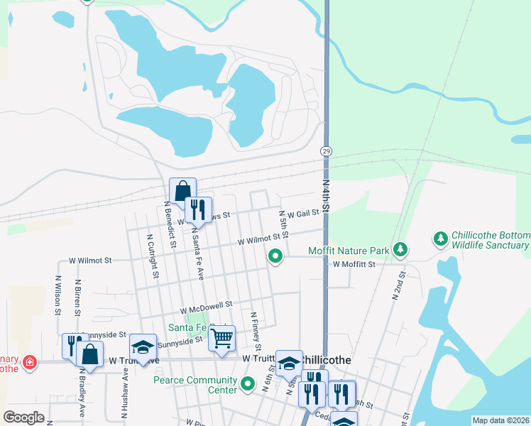 map of restaurants, bars, coffee shops, grocery stores, and more near 1726 North 6th Street in Chillicothe