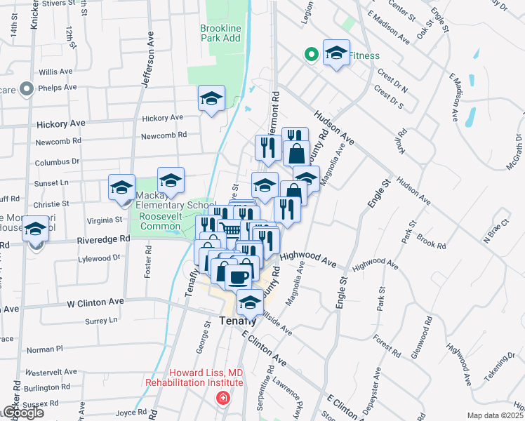 map of restaurants, bars, coffee shops, grocery stores, and more near 46 Piermont Road in Tenafly