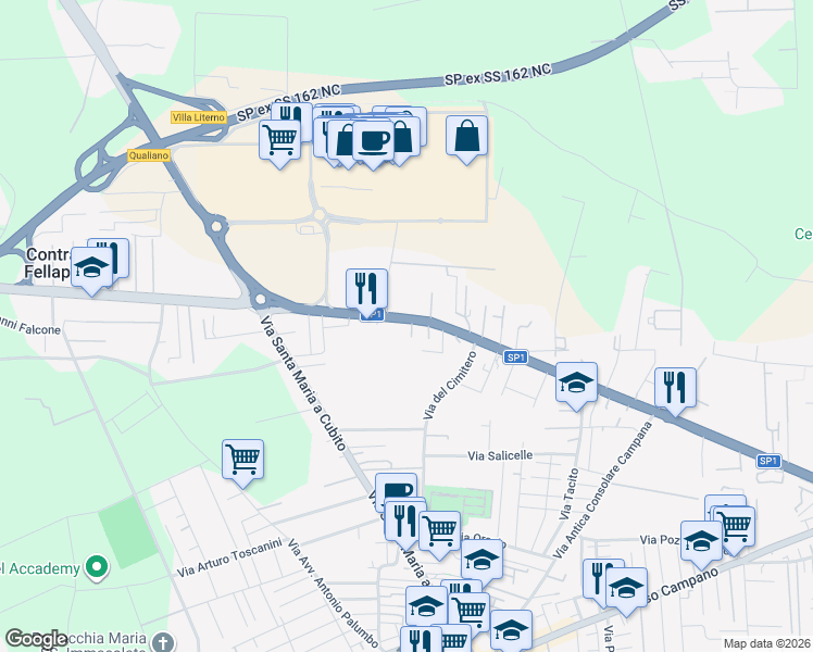 map of restaurants, bars, coffee shops, grocery stores, and more near 85 Via San Francesco a Patria in Qualiano
