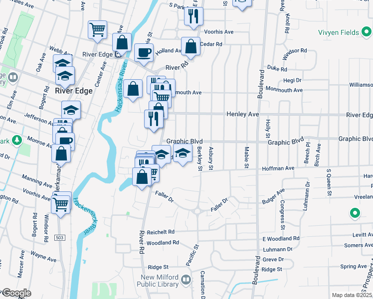 map of restaurants, bars, coffee shops, grocery stores, and more near 776 Walnut Street in New Milford