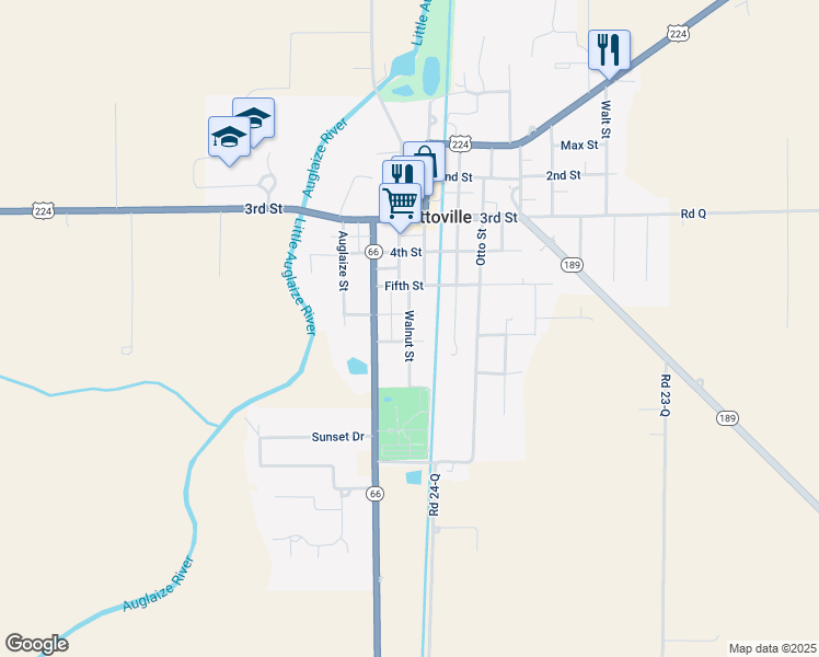 map of restaurants, bars, coffee shops, grocery stores, and more near 375 Walnut Street in Ottoville