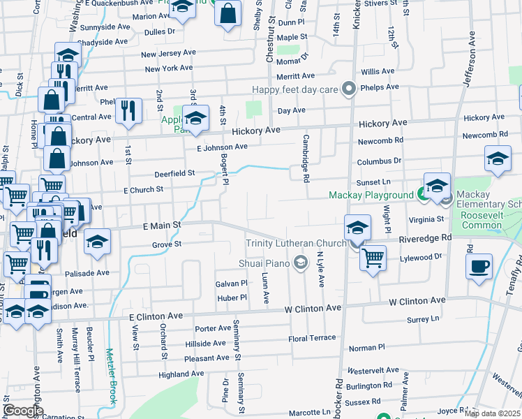 map of restaurants, bars, coffee shops, grocery stores, and more near 12 Willow Street in Bergenfield
