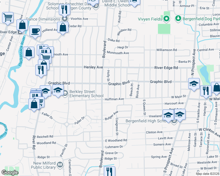map of restaurants, bars, coffee shops, grocery stores, and more near 775 Holly Street in New Milford