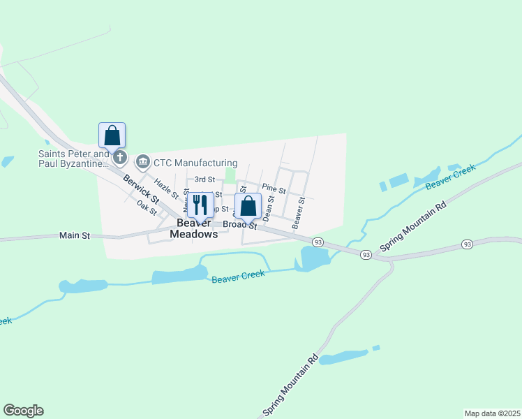 map of restaurants, bars, coffee shops, grocery stores, and more near 54 Dean St in Beaver Meadows