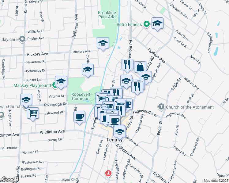 map of restaurants, bars, coffee shops, grocery stores, and more near 49 Grove Street in Tenafly