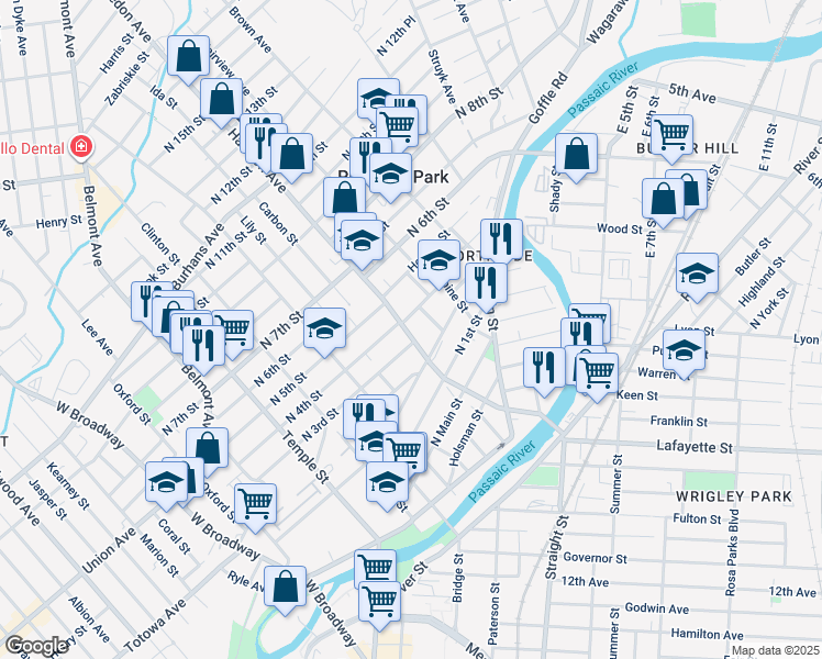 map of restaurants, bars, coffee shops, grocery stores, and more near in Paterson