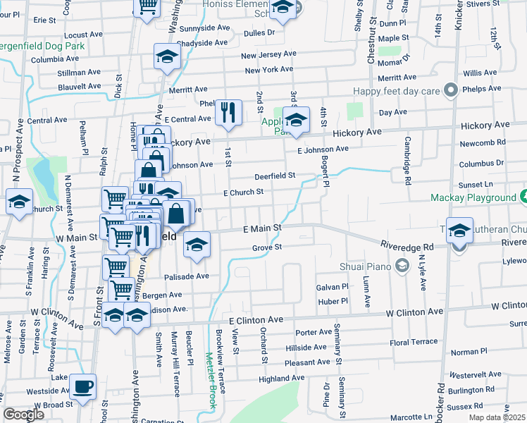map of restaurants, bars, coffee shops, grocery stores, and more near 27 Jagoe Street in Bergenfield